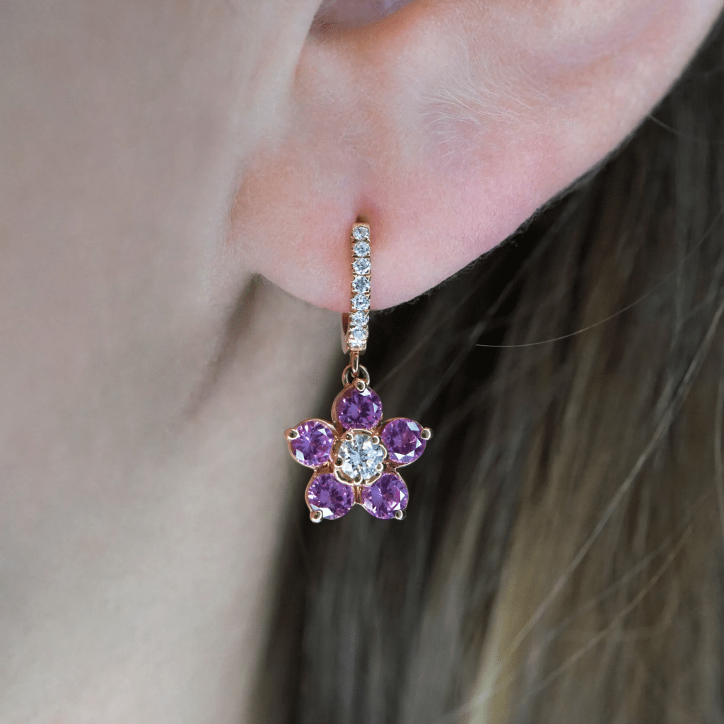 orecchini zaffiro viola e diamante